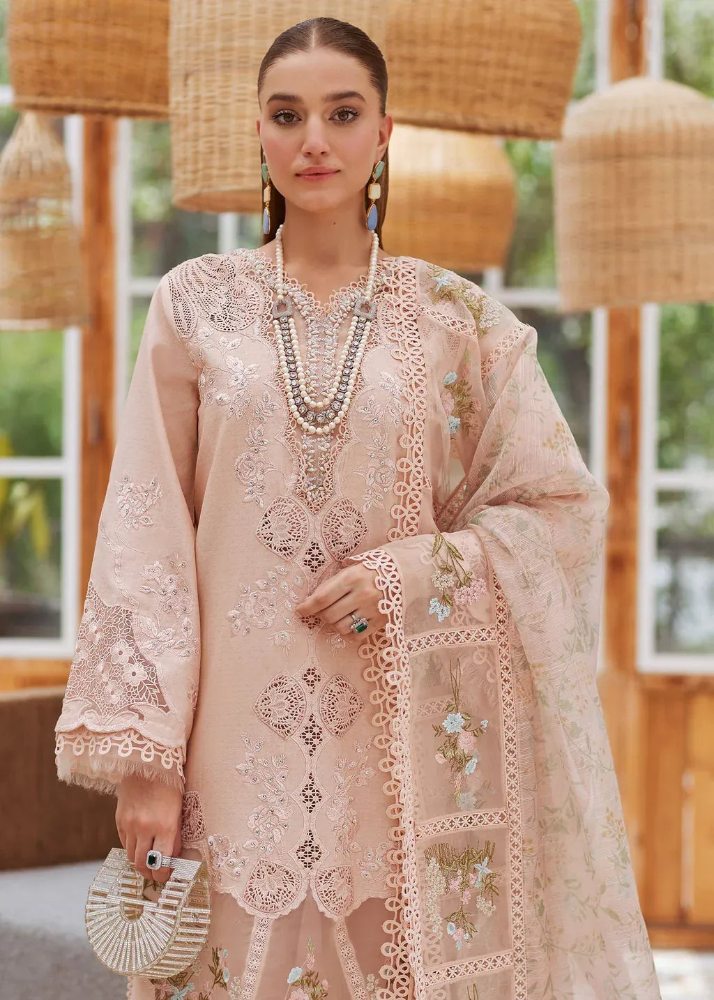 CRIMSON-3PC LAWN LASERWORK EMBROIDERED SHIRT WITH CHIFFON PRINTED EMBROIDERED DUPATTA AND TROUSER-RP-4648