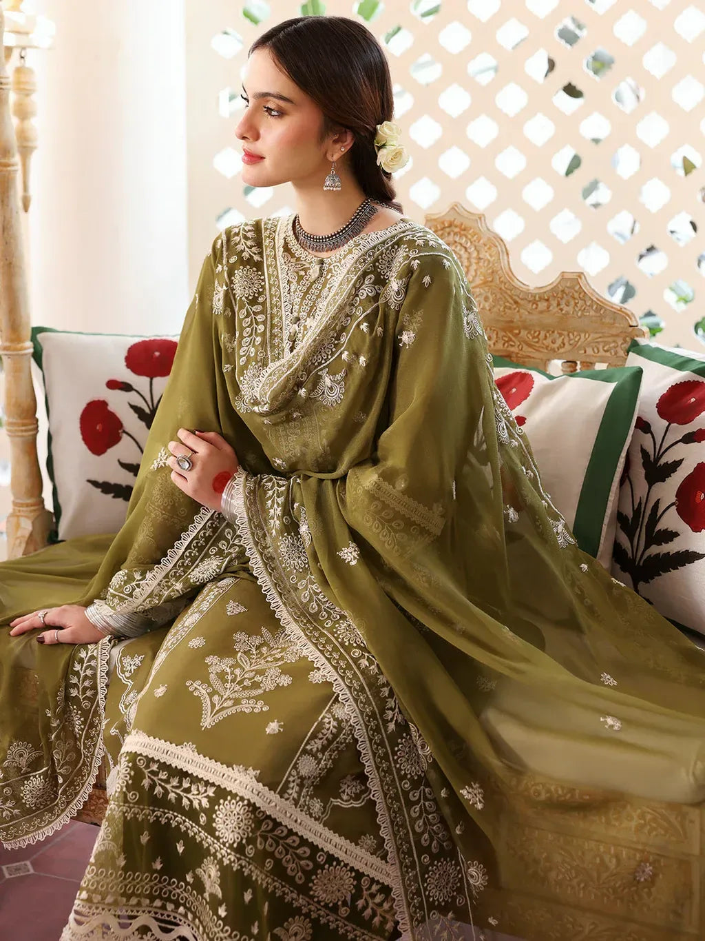 MAHNUR-3PC LAWN EMBROIDERED SHIRT WITH LAWN EMBROIDERED DUPATTA & TROUSER-RP-4522 - Rang Pasand