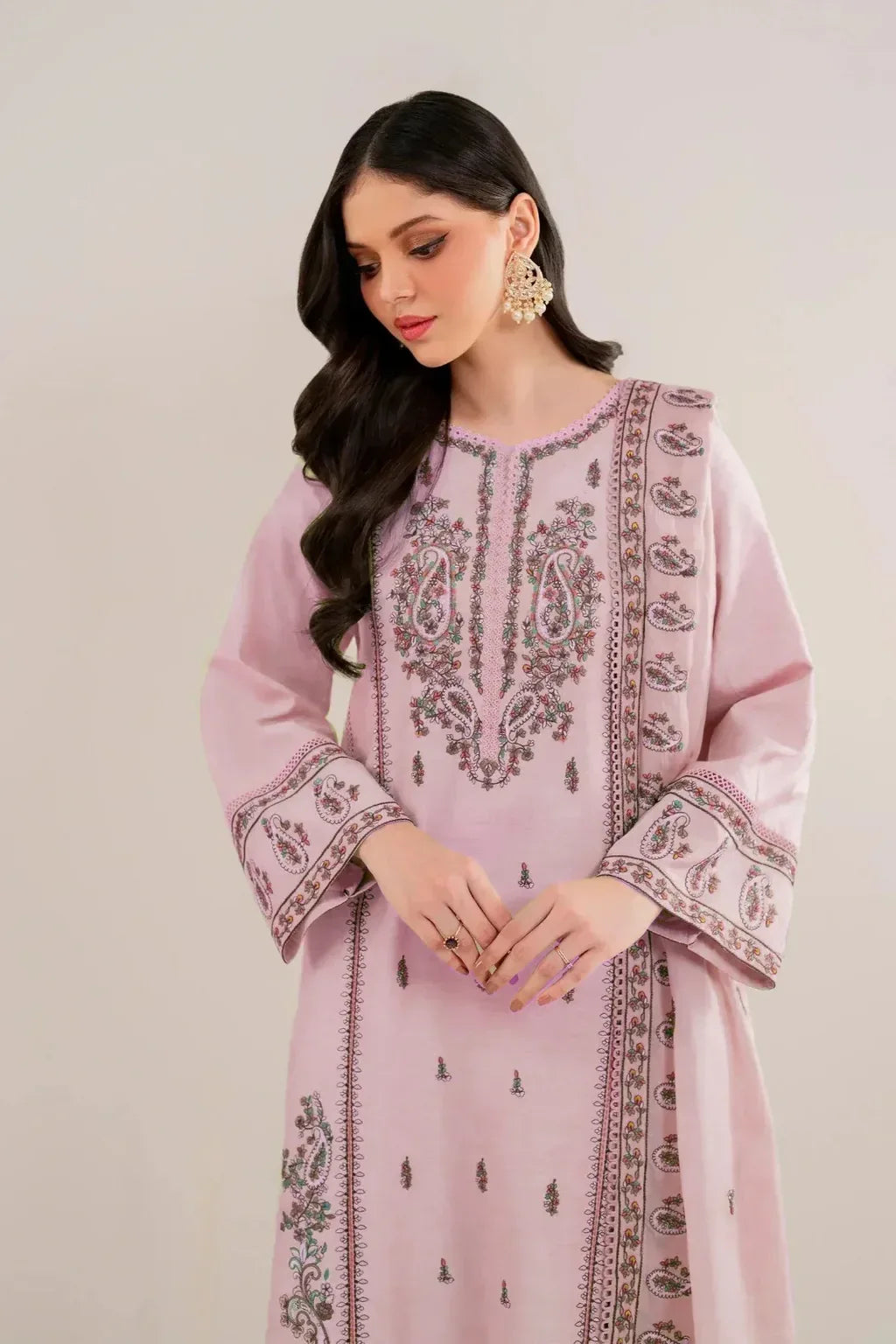 GARNET-3PC LAWN EMBROIDERED SHIRT WITH LAWN EMBROIDERED DUPATTA AND TROUSER-RP-4713 - Rang Pasand