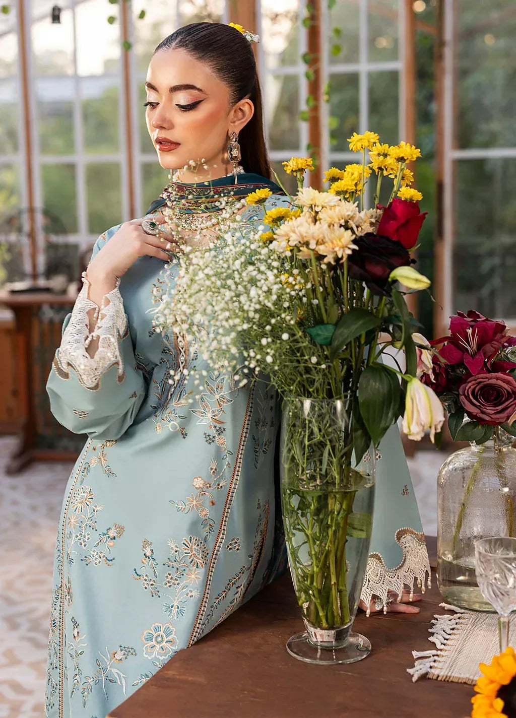 SAPPHIRE-3PC LAWN EMBROIDERED SHIRT WITH CHIFFON PRINTED DUPATTA AND TROUSER-RP-4694 - Rang Pasand