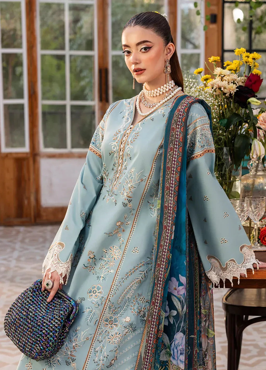 SAPPHIRE-3PC LAWN EMBROIDERED SHIRT WITH CHIFFON PRINTED DUPATTA AND TROUSER-RP-4694 - Rang Pasand