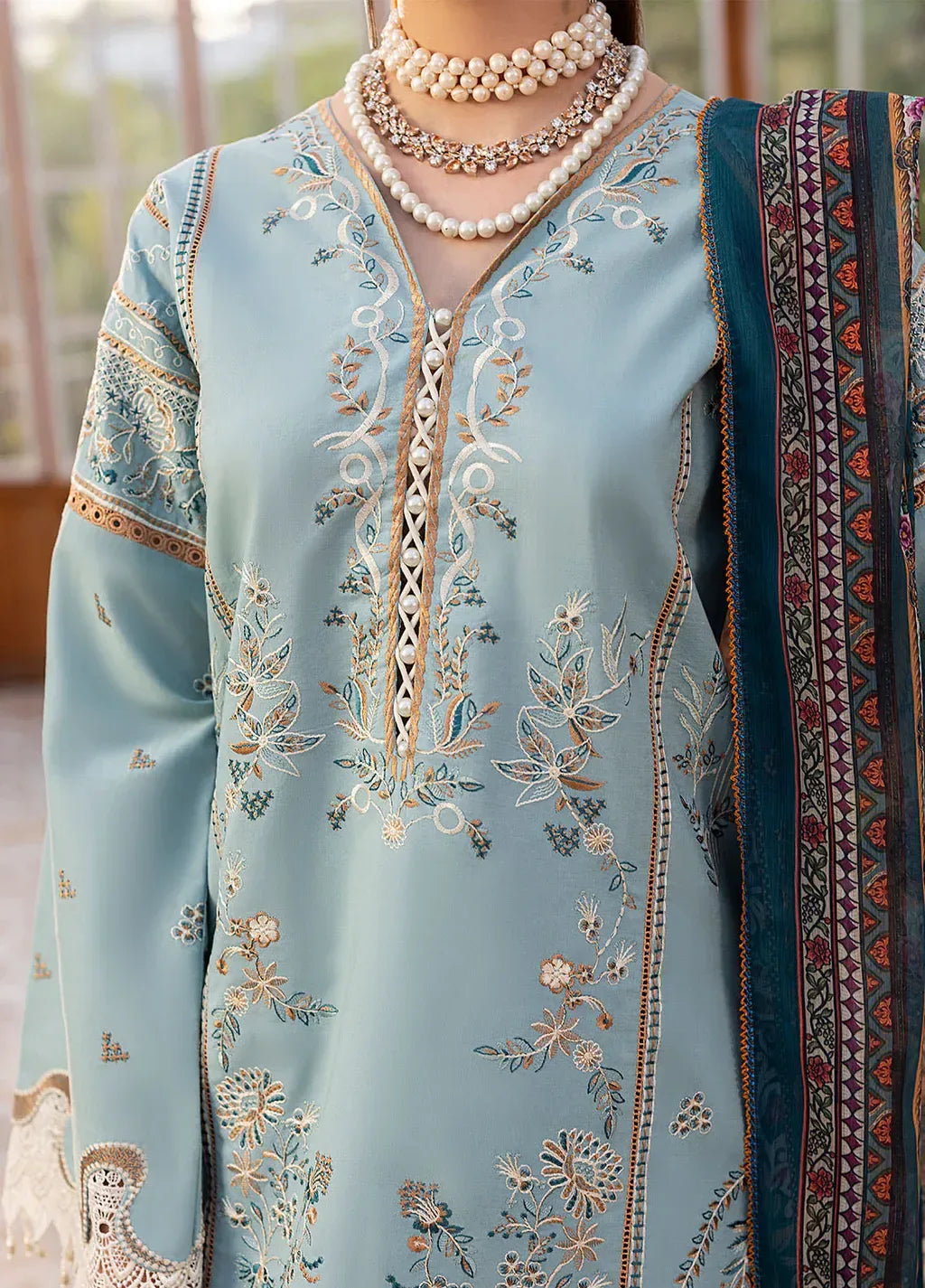 SAPPHIRE-3PC LAWN EMBROIDERED SHIRT WITH CHIFFON PRINTED DUPATTA AND TROUSER-RP-4694 - Rang Pasand