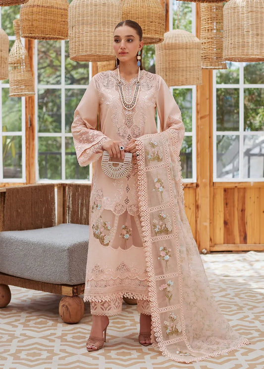 CRIMSON-3PC LAWN LASERWORK EMBROIDERED SHIRT WITH CHIFFON PRINTED EMBROIDERED DUPATTA AND TROUSER-RP-4648