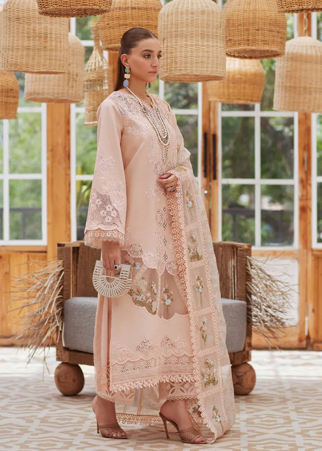 CRIMSON-3PC LAWN LASERWORK EMBROIDERED SHIRT WITH CHIFFON PRINTED EMBROIDERED DUPATTA AND TROUSER-RP-4648