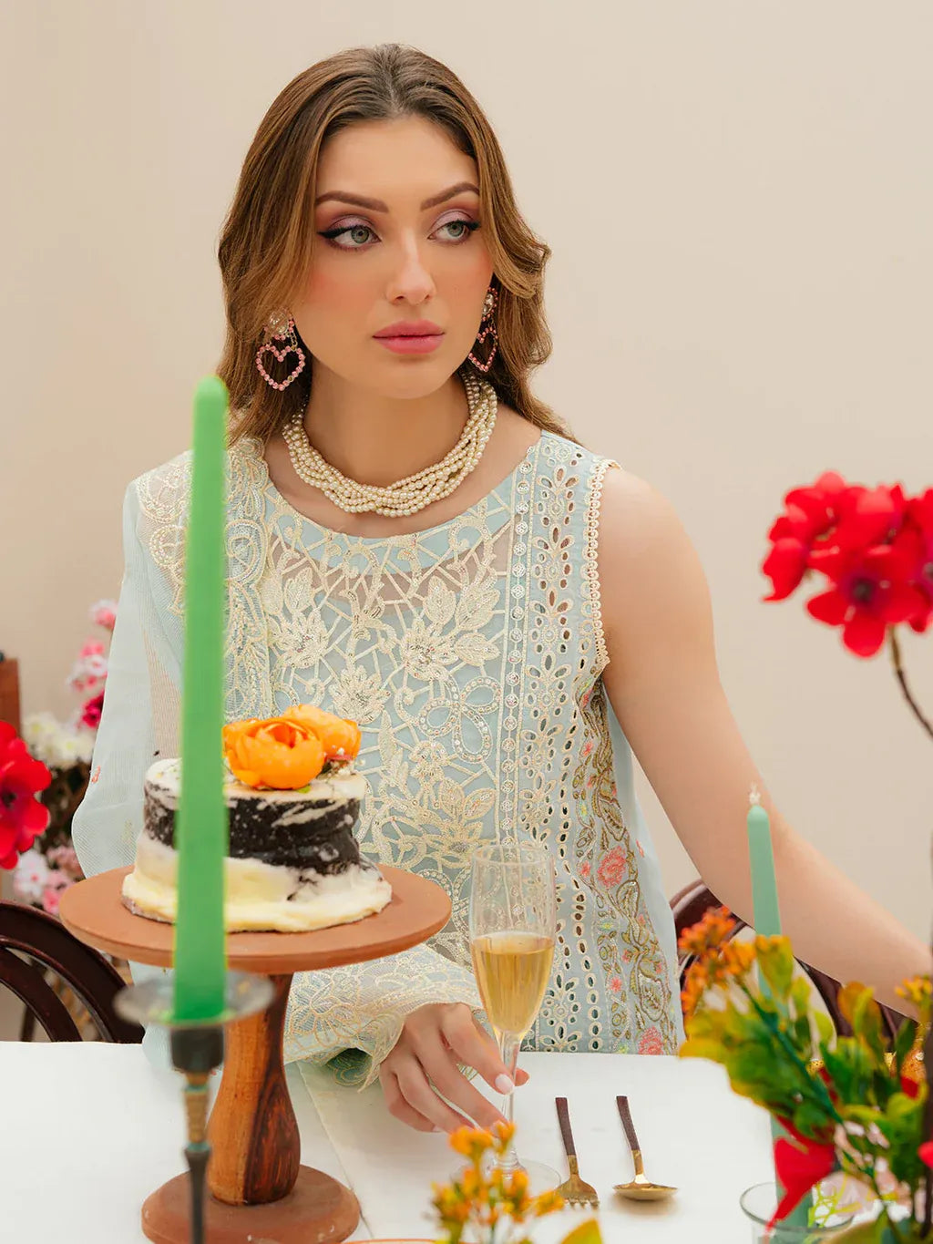 MAHNUR-3PC LAWN CHIKANKAARI EMBROIDERED SHIRT WITH KHAADI NET EMBROIDERED DUPATTA AND TROUSER -RP-4749