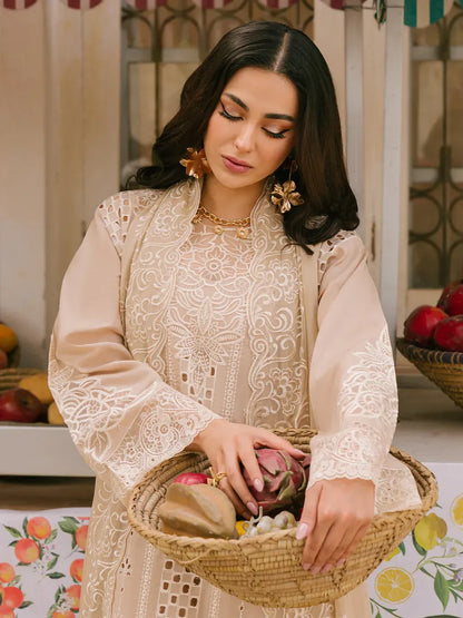 MAHNUR-3PC LAWN CHIKAANKARI EMBROIDERED SHIRT WITH KHADDI NET EMB DUPATTA AND TROUSER -RP-4703 - Rang Pasand