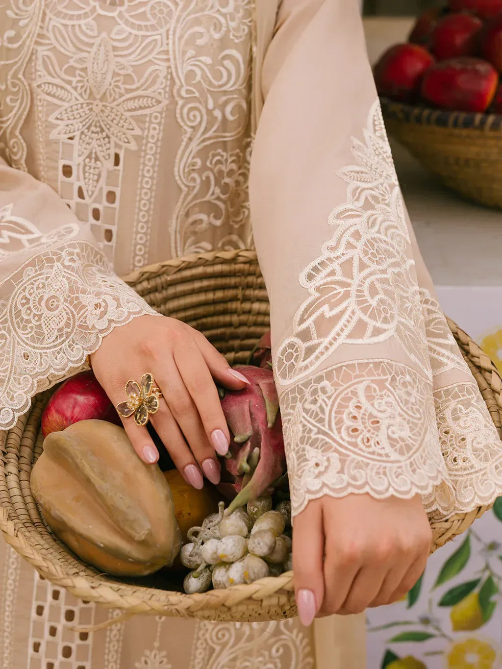 MAHNUR-3PC LAWN CHIKAANKARI EMBROIDERED SHIRT WITH KHADDI NET EMB DUPATTA AND TROUSER -RP-4703 - Rang Pasand