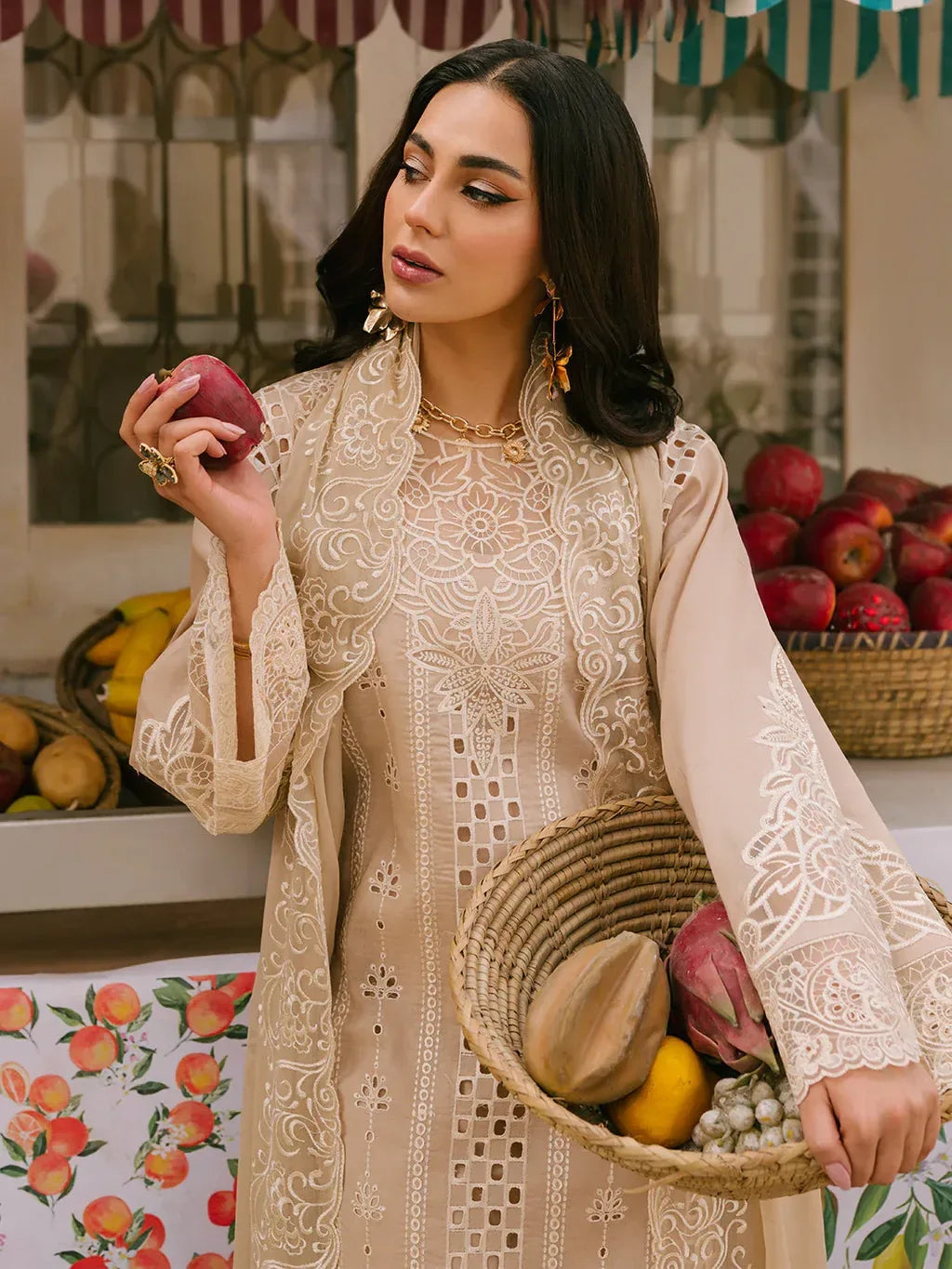 MAHNUR-3PC LAWN CHIKAANKARI EMBROIDERED SHIRT WITH KHADDI NET EMB DUPATTA AND TROUSER -RP-4703 - Rang Pasand