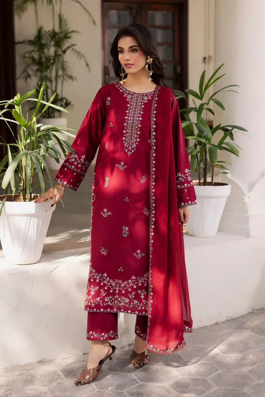 BATIK-3PC LAWN EMBROIDERED SHIRT WITH CHIFFON EMBROIDERED DUPATTA AND EMB TROUSER-RP-4732 - Rang Pasand