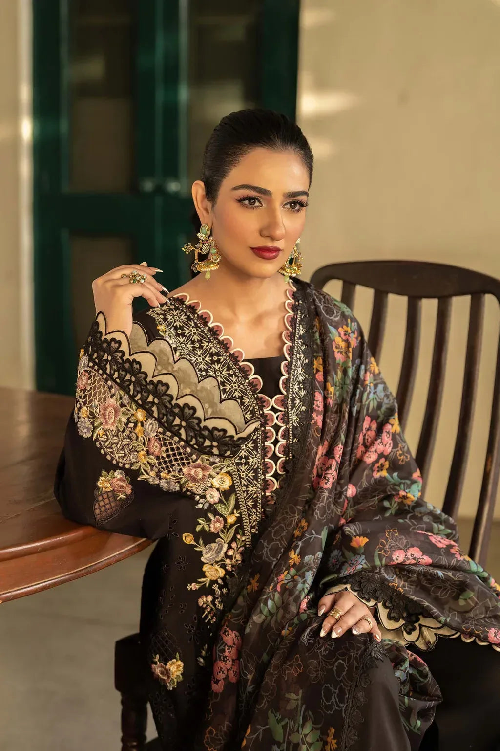 HUSSAIN REHAR-3PC LAWN EMBROIDERED SHIRT WITH CHIFFON PRINTED DUPATTA AND TROUSER-RP-4702 - Rang Pasand