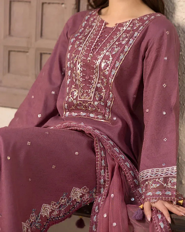 JADE-3PC LAWN SEQUENCE EMBROIDERED SHIRT WITH CHIFFON EMBROIDERED DUPATTA AND TROUSER-RP-4619 - Rang Pasand
