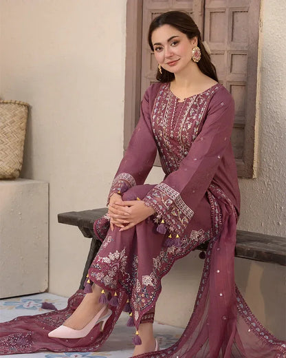 JADE-3PC LAWN SEQUENCE EMBROIDERED SHIRT WITH CHIFFON EMBROIDERED DUPATTA AND TROUSER-RP-4619 - Rang Pasand