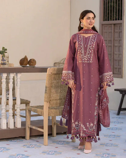 JADE-3PC LAWN SEQUENCE EMBROIDERED SHIRT WITH CHIFFON EMBROIDERED DUPATTA AND TROUSER-RP-4619 - Rang Pasand